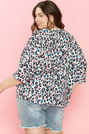 Color Pop Leopard Print Batwing Top with colorful accents and short sleeves.