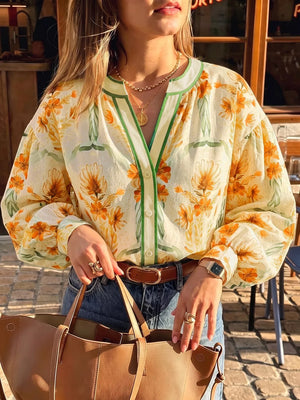 Button-down V-neck Top in Yellow, front view