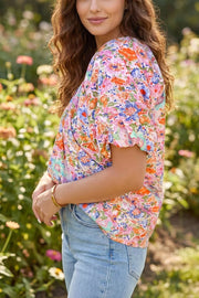 Print Puff Sleeve Blouse, close-up detail