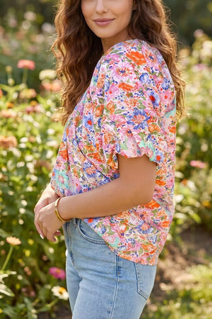 Print Puff Sleeve Blouse, close-up detail