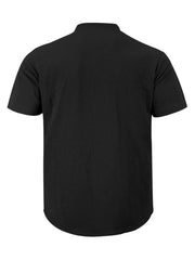 Black relaxed fit linen blend men's short sleeve band collar overshirt