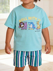 Boys' cotton underwear set with playful animal graphics and striped shorts