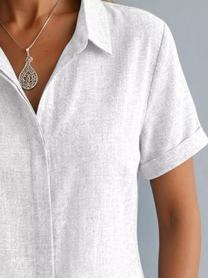 Full Size Collared Short Sleeve Shirt Plus Size in Lotus Color, side view