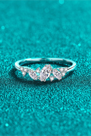 Silver Marquise Cluster Moissanite Ring with pave accents