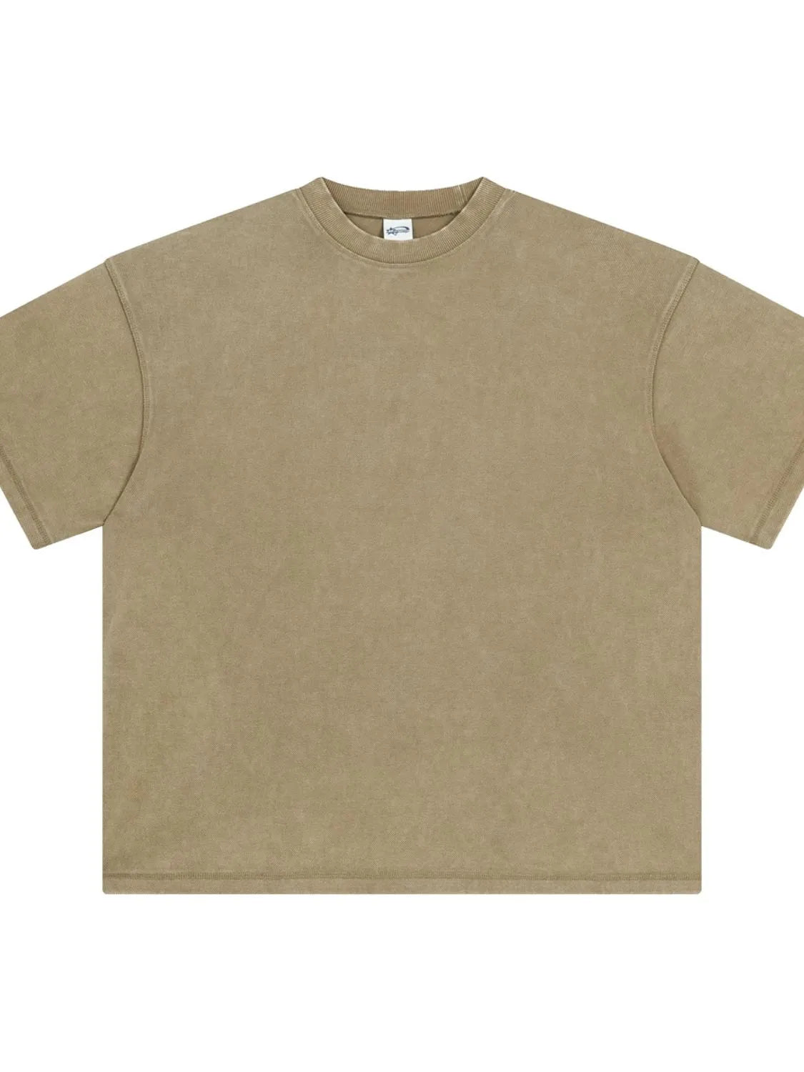 Vintage wash boxy t-shirt in khaki with crew neck and short sleeves