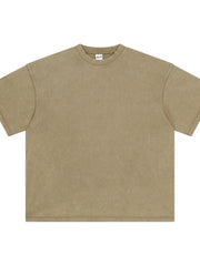 Vintage wash boxy t-shirt in khaki with crew neck and short sleeves