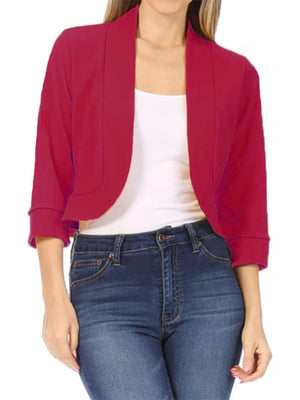 Full Size Cropped Open Front Blazer Plus Size in Rose, close-up detail