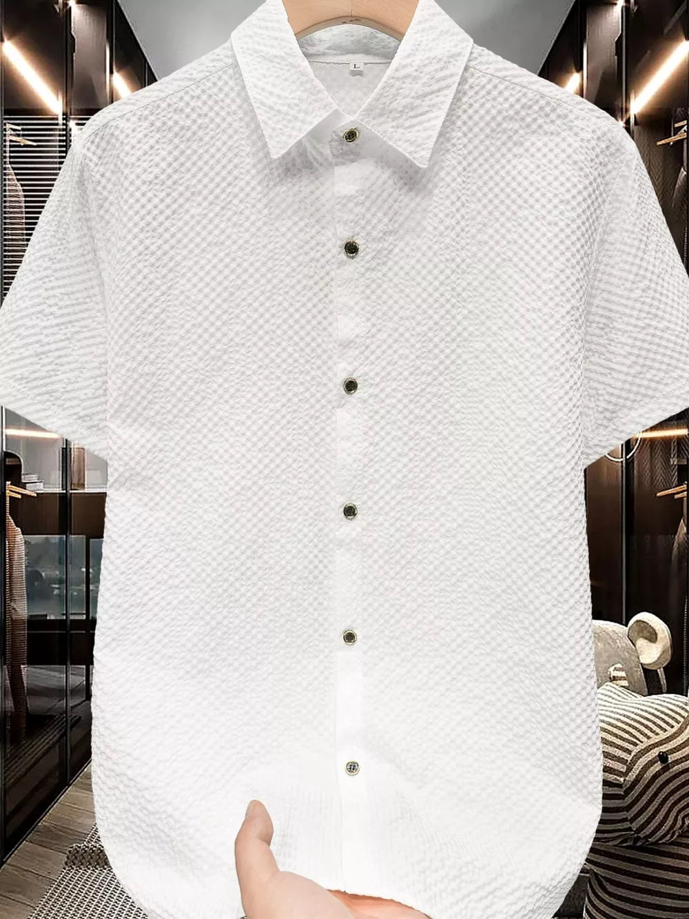 Men's Plus Size Textured Short-sleeve Shirt, side view