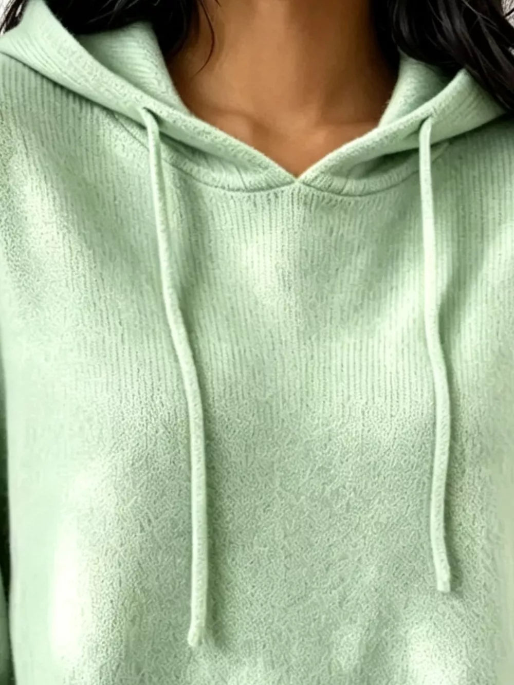 Cozy Ribbed Long-sleeve Hooded Sweater in White, view 20