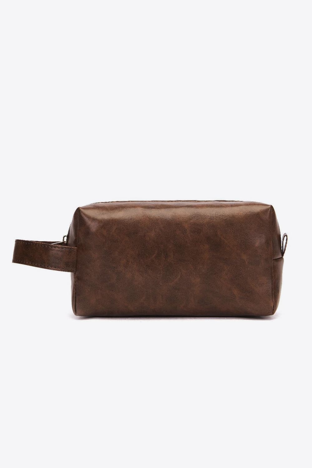 Textured faux leather travel case in caramel with a carry handle