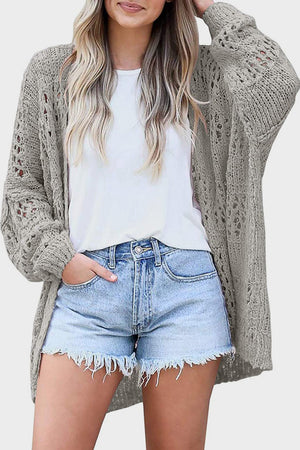 Open-knit slouchy cardigan in Sand with long sleeves and a relaxed fit.