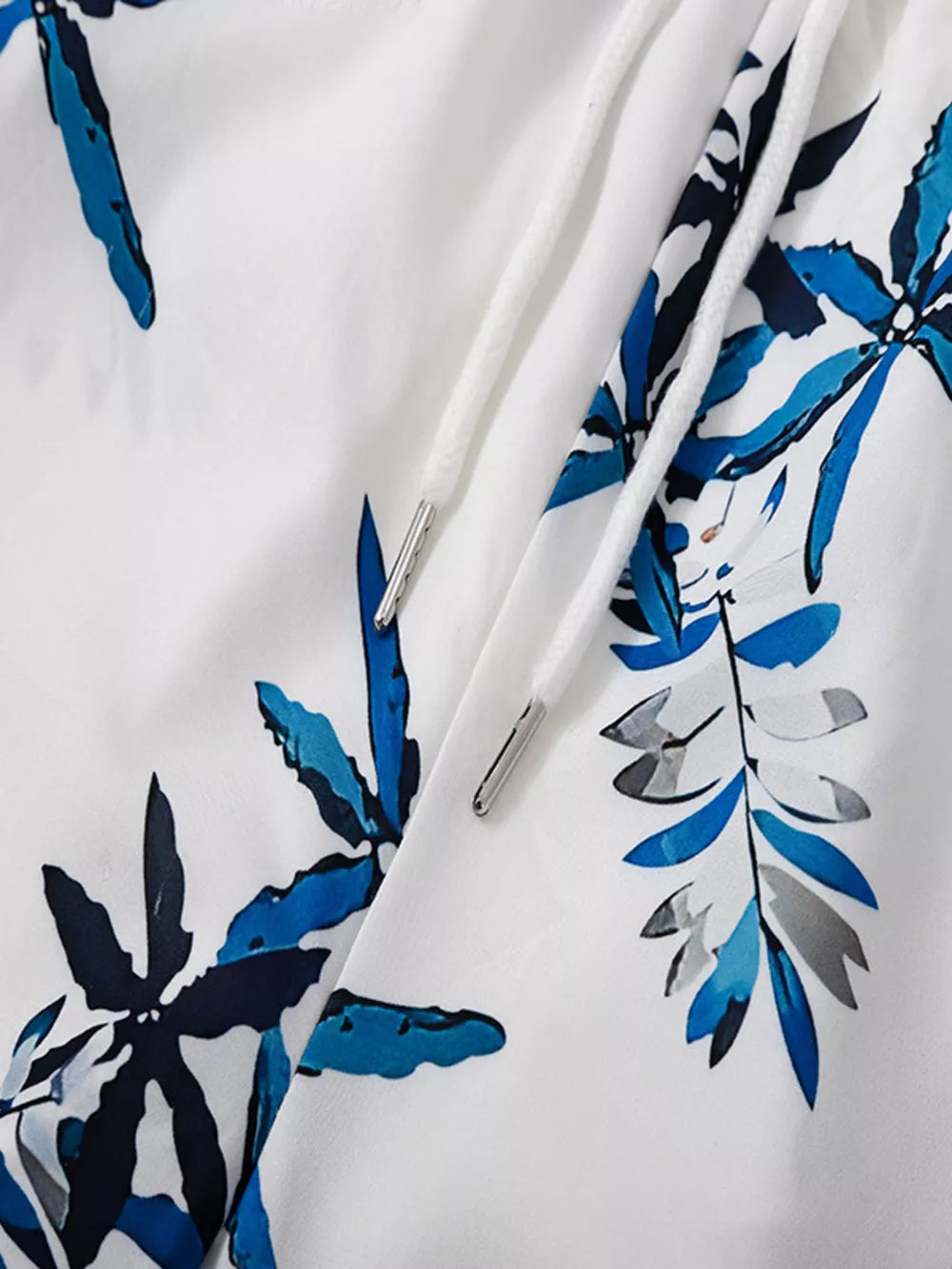 Men's Tropical Print Short Sleeve Shirt And Shorts Set in White, product detail