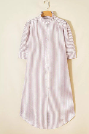 Stripe Frilled Collar Half Sleeve Shirt Dress, fit detail