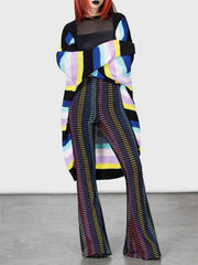 Rainbow stripe oversized knit cardigan with bell sleeves, acrylic, multicolor