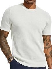 Textured knit crewneck tee in white with short sleeves and a relaxed fit.