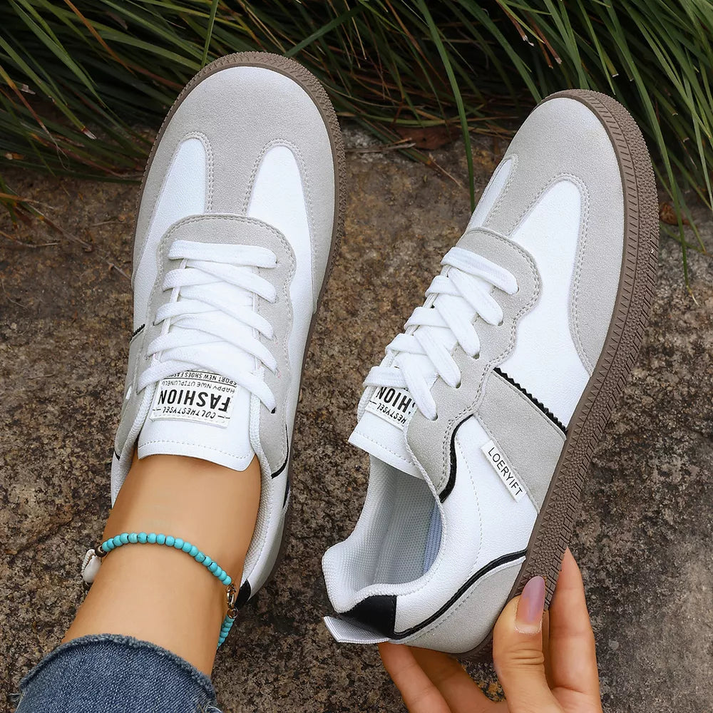 Round Toe Lace Up Sneakers in Wine Red, editorial view