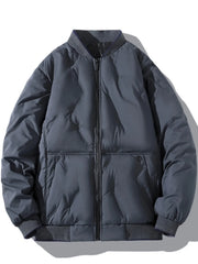 Plus-size quilted bomber jacket in dark grey with zip-up front and ribbed cuffs.