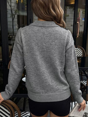 Argyle Patterned Polo Collar Sweater in Dark Gray, fabric detail