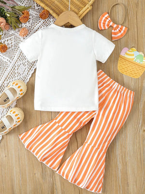 Children's Bunny Round Neck Tee And Pants Set in White, editorial view