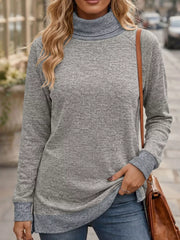 oatmeal heather turtleneck sweater with tunic-length and pullover