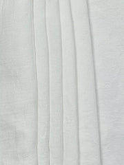 White relaxed wide-leg maternity pants with vertical pleats and drawstring detail.