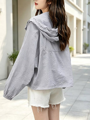 Lightweight Hooded Zip Up Jacket, model styling view