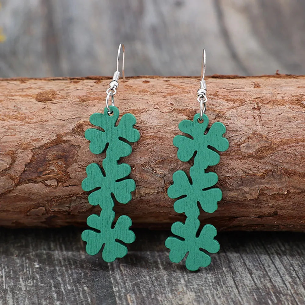 Turquoise clover cascade earrings with alloy hooks, boho chic style