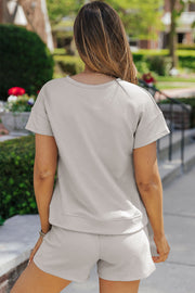Light Gray geometric quilted tee and short set with short sleeves and crewneck.