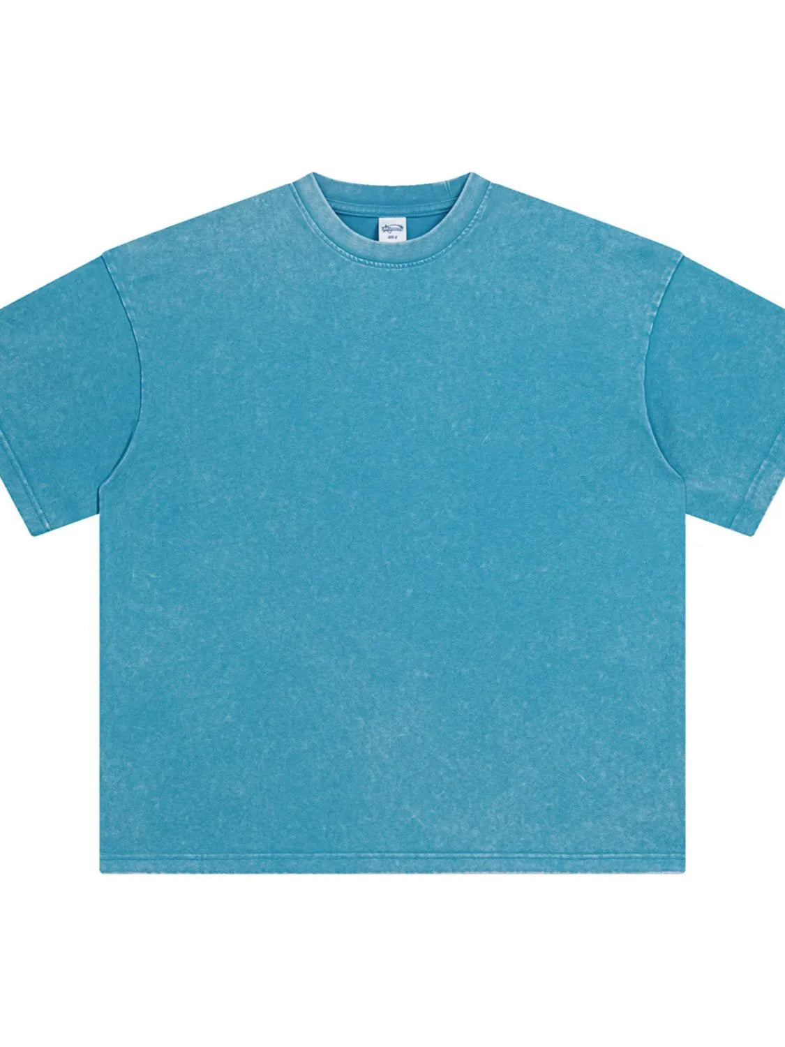 Oversized teal acid wash t-shirt with crew neck and short sleeves.