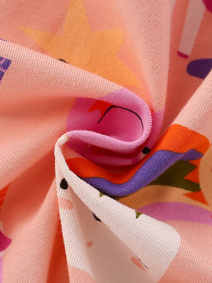 Toddler cotton dress with whimsical unicorn and star print in pink and multicolor.