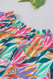 Multicolor leaf print blouse with ruffled collar detail