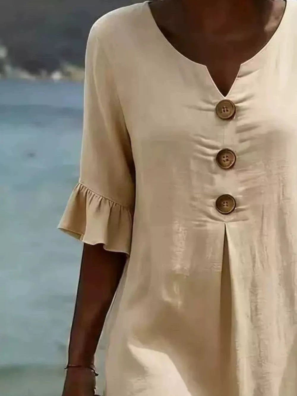 Full Size Casual Button Midi Dress With Ruffle Sleeves in Yellow, view 12