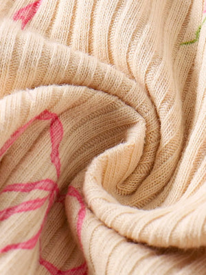 Children's Ribbed Knit Top And Shorts Set in Apricot, fabric detail