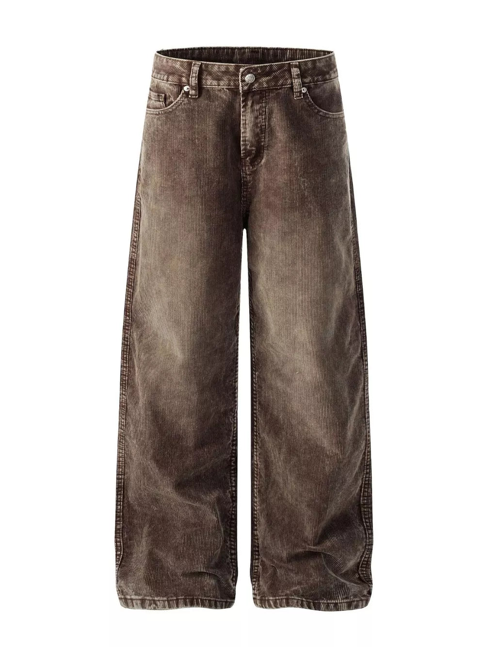 Brown corduroy wide-leg pants for men with a relaxed fit.