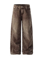 Brown corduroy wide-leg pants for men with a relaxed fit.