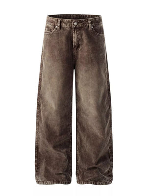 Brown corduroy wide-leg pants for men with a relaxed fit.