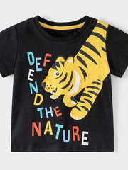 Black cotton baby tee with a tiger graphic and "DEFEND THE NATURE" text.