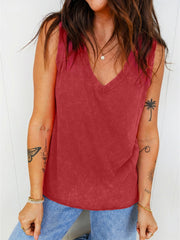 Washed cotton v-neck tank top in red with a relaxed fit.