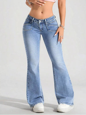 Washed Flare Leg Jeans, front view