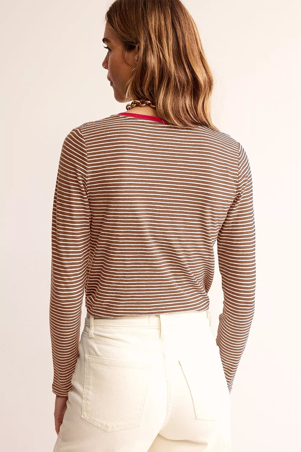Stripe V Neck Stretchy Long Sleeve Top in Sage, side view