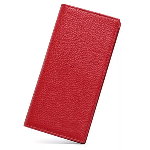 Sleek pebbled leather long wallet in scarlet.