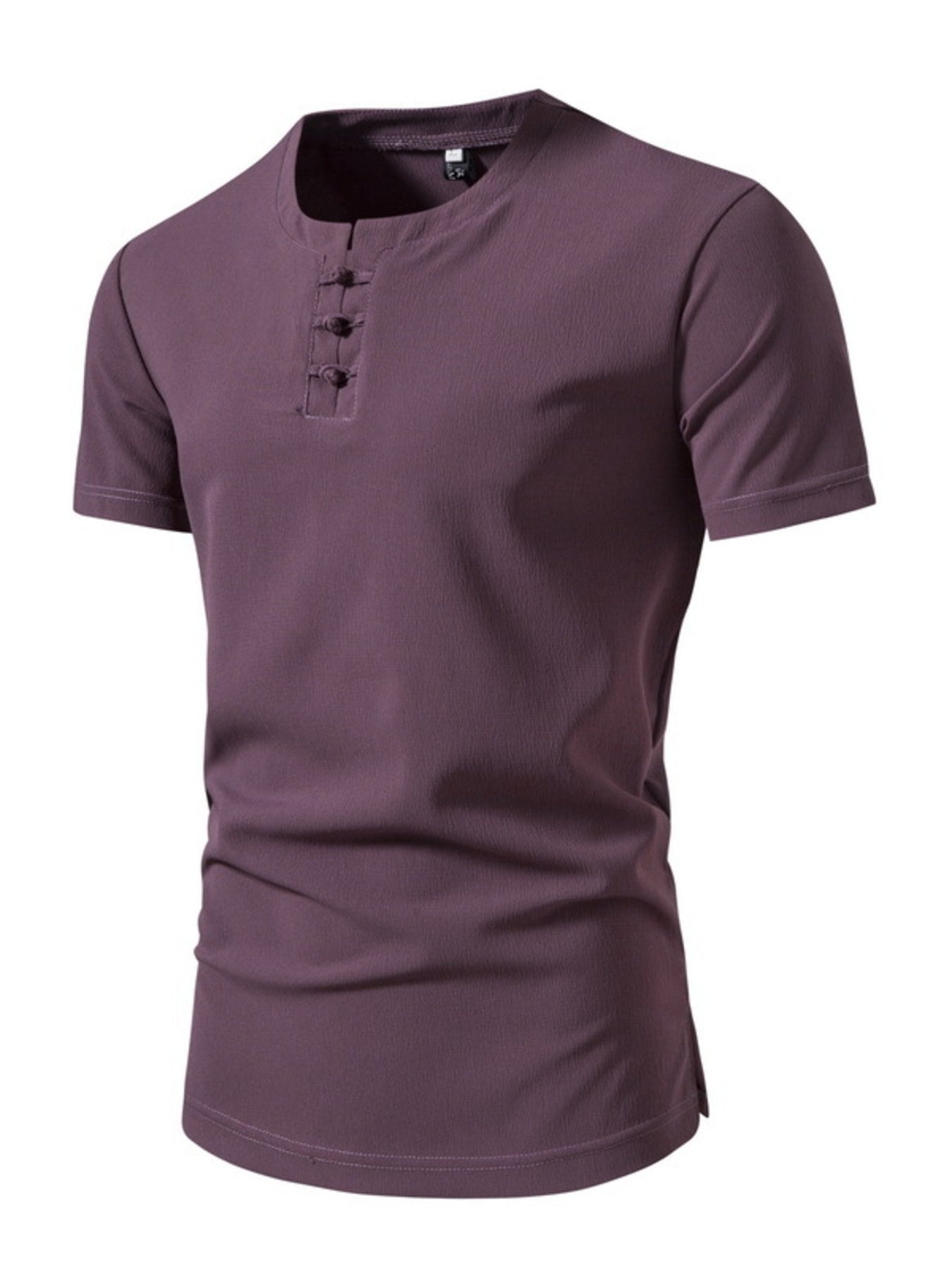 Men's Mauve Cotton Casual Henley T-Shirt with buttoned placket