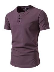 Men's Mauve Cotton Casual Henley T-Shirt with buttoned placket