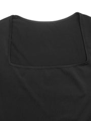 Square Neck Long Sleeve Bubble Hem Dress, fabric detail