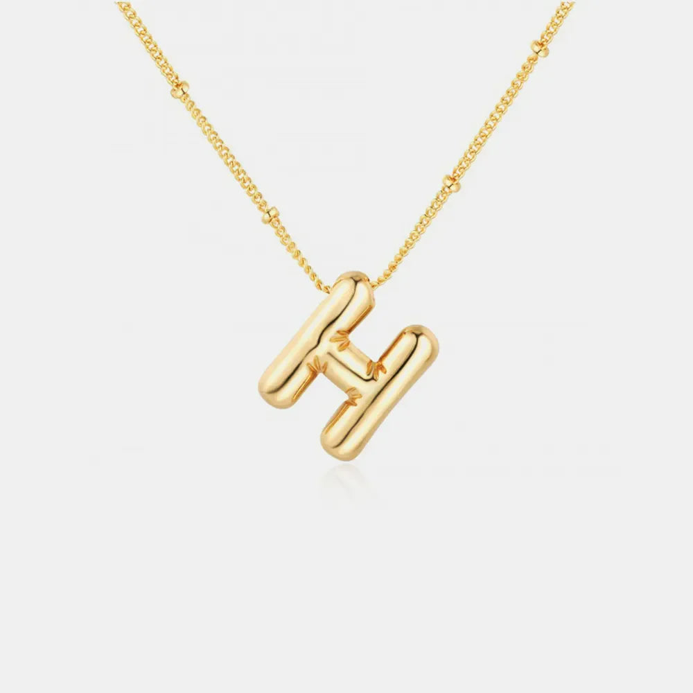 Gold initial H pendant necklace with beaded chain