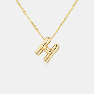 Gold initial H pendant necklace with beaded chain