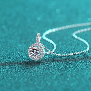 Radiant Moissanite pendant necklace in 925 sterling silver with a delicate chain.