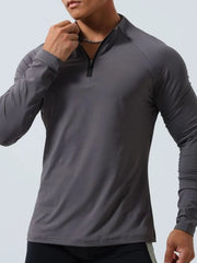 Dark Gray performance raglan zip-neck long sleeve active top