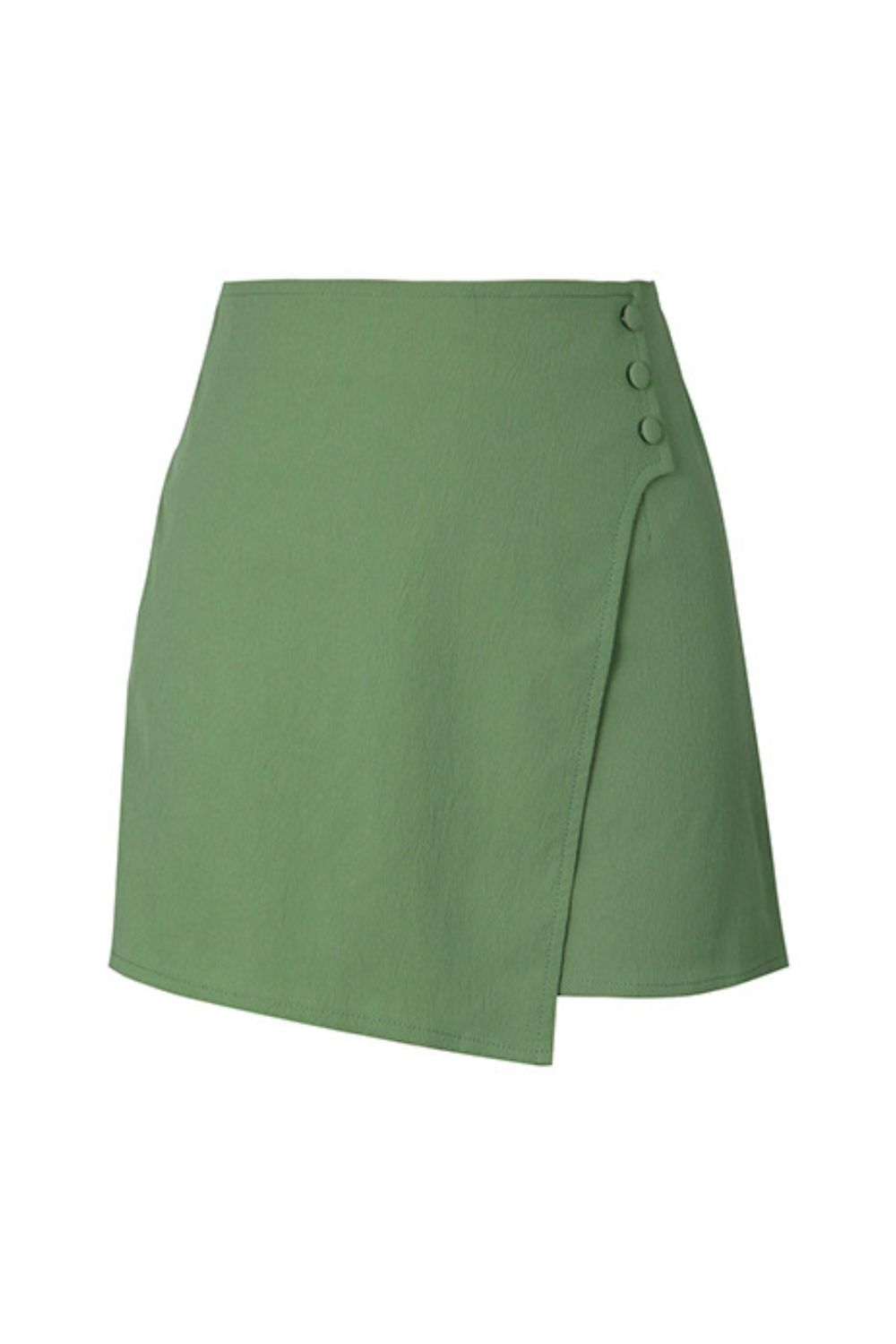 Green polyester asymmetric skort with button detail