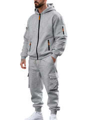 Men's Plus Size Casual Zip-up Hoodie And Cargo Pants Set in Dark Gray, view 13